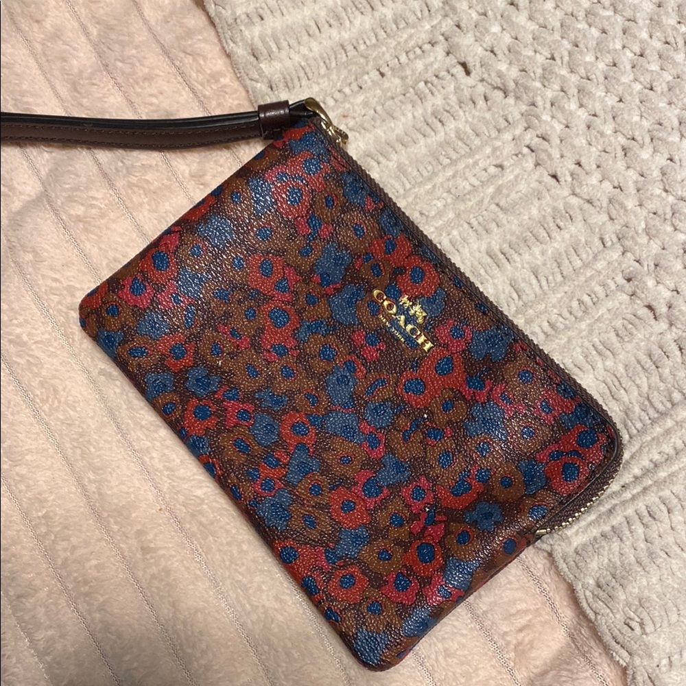 Coach Brown and Blue Wristlet Clutch